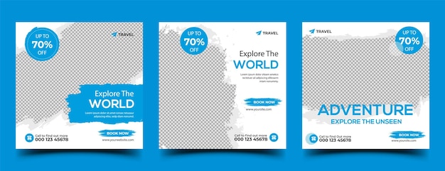 Holiday traveling social media post or web banner template design Tourism business flyer poster