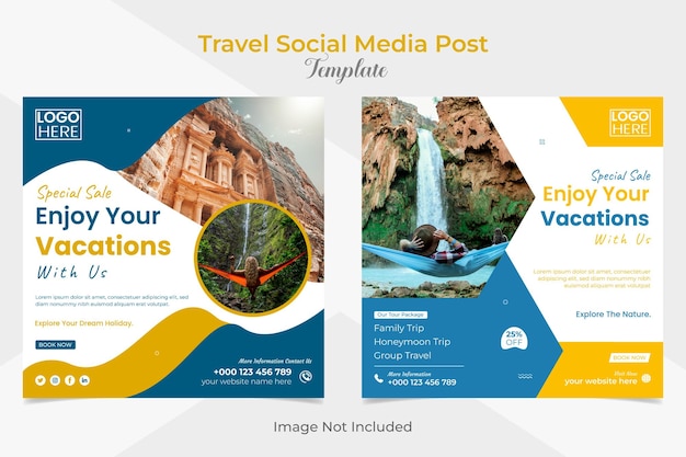 Holiday Travel and Tour Square Flyer и шаблон поста в социальных сетях facebook и instagram