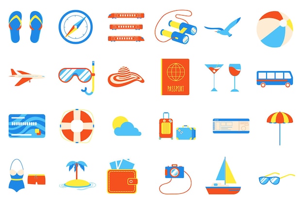 Holiday vacation beach elements flat style design set