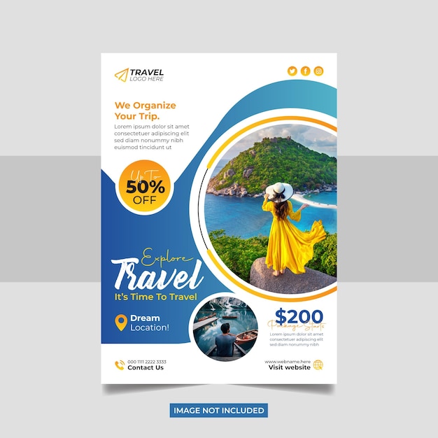 Holiday vacation travel flyer explore the world poster template