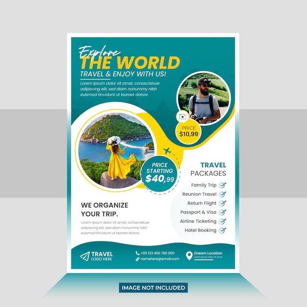 Holiday vacation travel flyer explore the world poster template