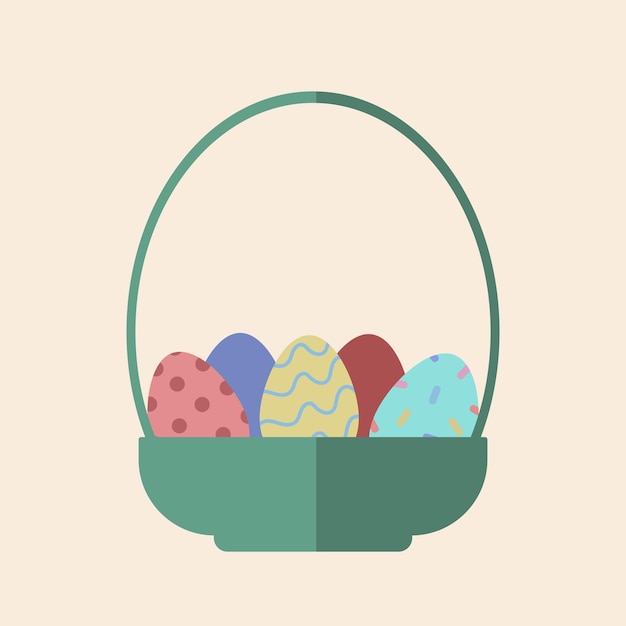 Vector holiday vector basket with easter eggs isolated illustration