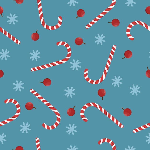 Holiday vector christmas candy and snowflakes seamless pattern