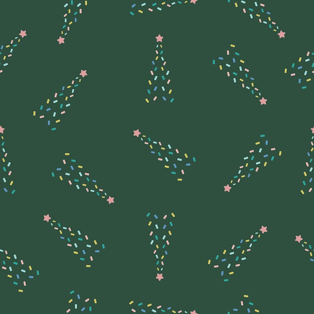 Holiday vector christmas trees on green background pattern