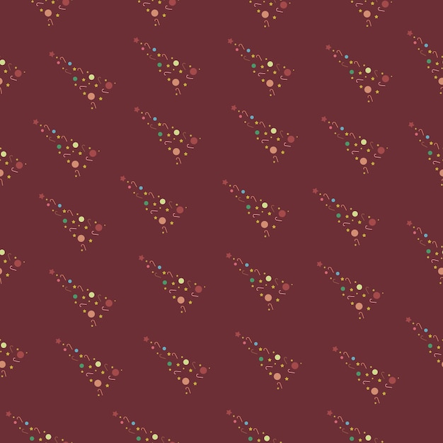 Holiday vector christmas trees on red background seamless pattern
