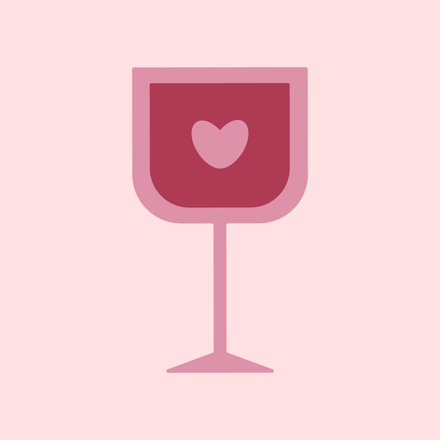 Vettore bicchiere di vino rosa di vettore di festa con l'illustrazione isolata cuore