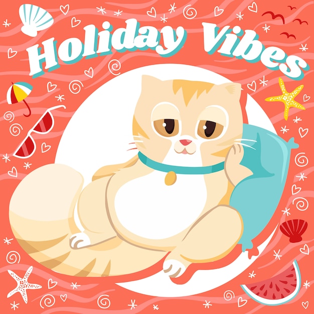 휴일 Vibes 진정 고양이 여름 배경