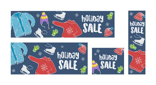 Vector holiday winter sale set of 4 web banners