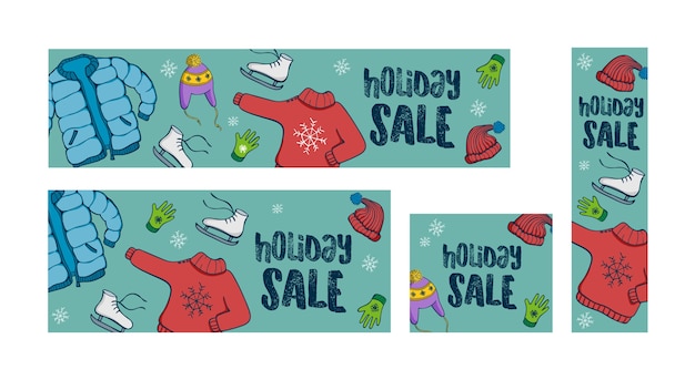 Vector holiday winter sale set of 4 web banners