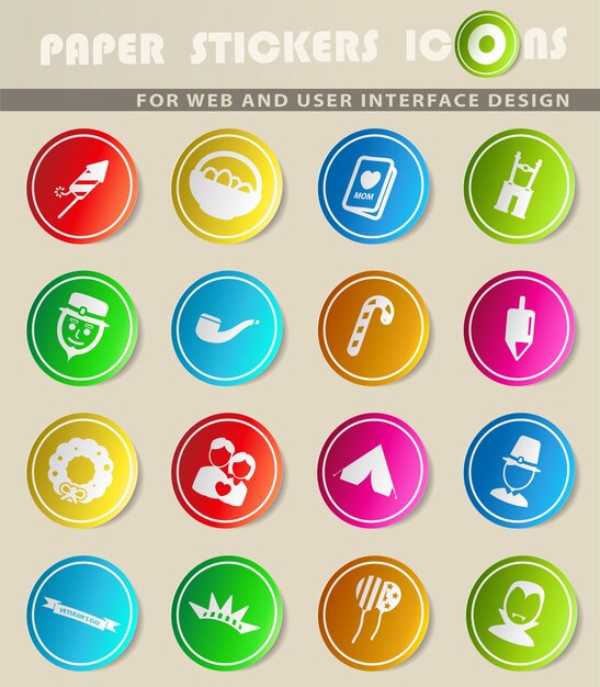 Holidays vector icons on colored paper stickers