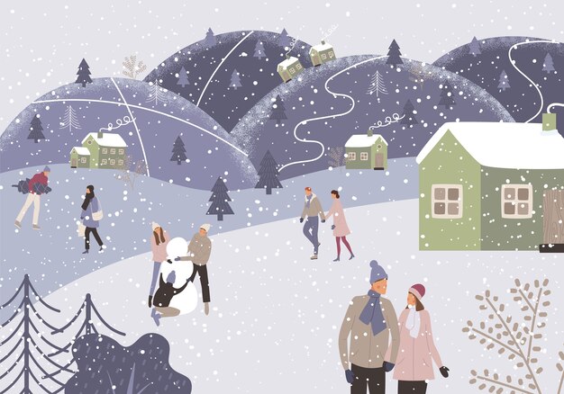 Vector holidays with the family outdoors