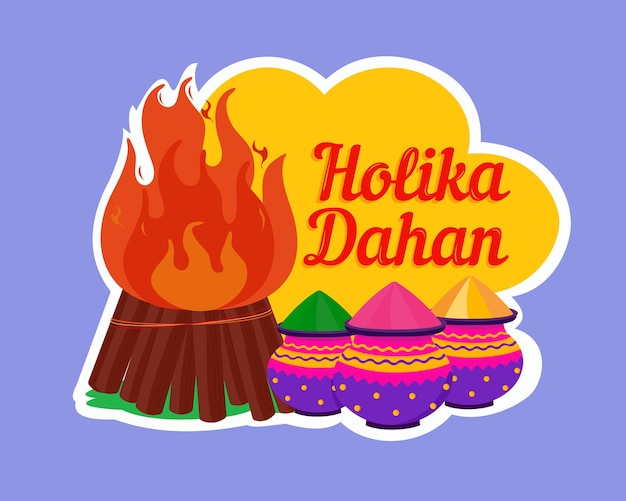 ベクトル ホリカ・ダハン (holika dahan) は色とりどりのグラルポットヒンドゥー教の祭りでホリカを燃やします