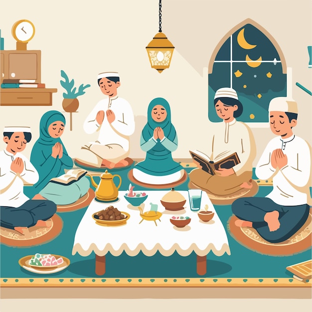 Holistic month Ramadan Nurturing the Mind Body and Soul flat vector