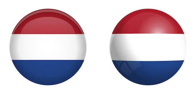 Holland flag under 3d dome button and on glossy sphere / ball.