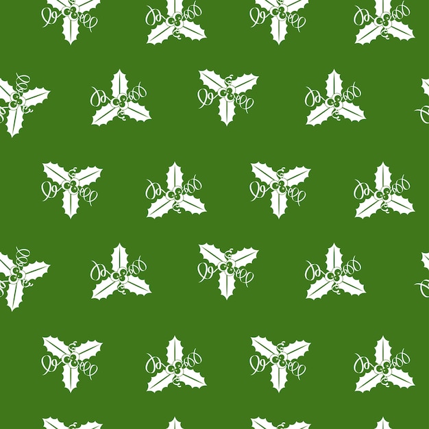 Holly berry seamless pattern. leaves of traditional ornamental plants for greeting cards for for merry christmas and happy new year.