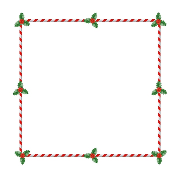벡터 녹색 잎과 붉은 열매가 있는 홀리 크리스마스 테두리 크리스마스 캔디 프레임