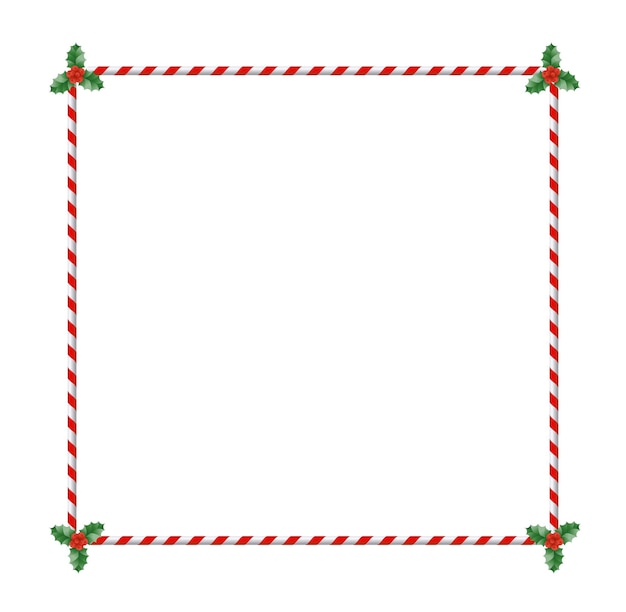 Vector holly christmas border with green leaves and red berries christmas candy frame