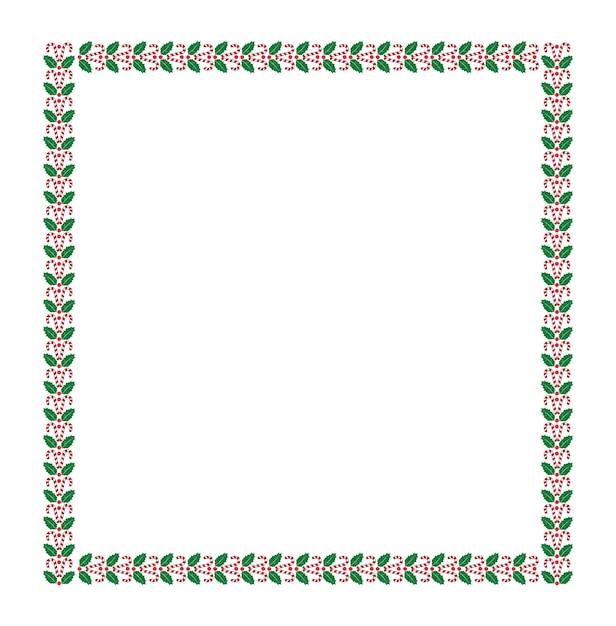 Holly Christmas grens met groene bladeren en rode bessen. Kerst frame met hulst.