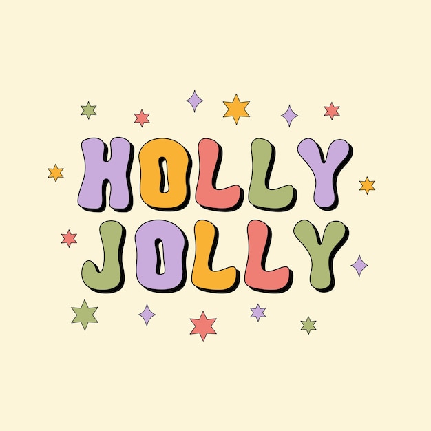 Vector holly jolly groovy tekst geïsoleerd op een beige achtergrond.