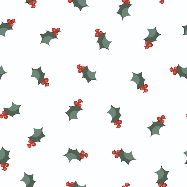 Holly with red berries christmas pattern