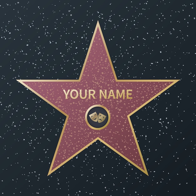 Vector hollywood walk of fame ster. movie celebrity boulevard oscar award, graniet straatsterren van beroemde acteurs, succesfilms, vector afbeelding