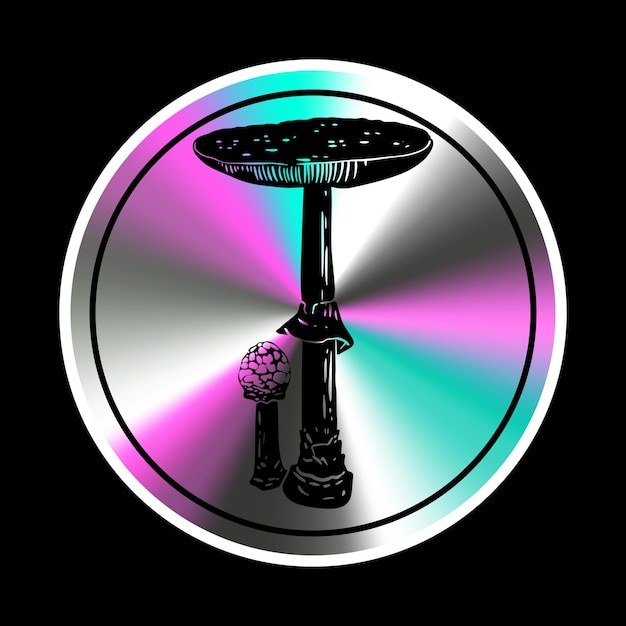 Holografische sticker met paddenstoel in een trendy retro stijl Vector Graphic met textureerd folie-effect