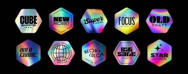 Vector holografische stickers hologramlabels in verschillende vormen stickervormen voor ontwerpmodellen