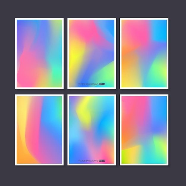 Vector hologram bright colorful cover set. mesh template.