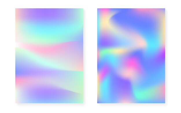 hologram gradient background set with holographic cover. 90s, 80s retro style. pearlescent graphic template for book, annual, mobile interface, web app. spectrum minimal hologram gradient.