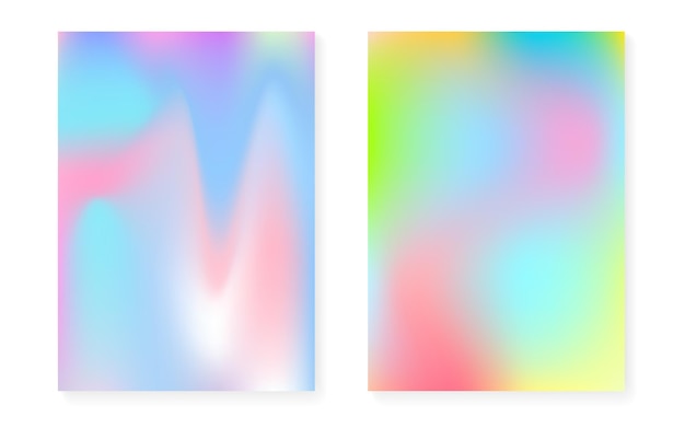 Hologram gradient background set with holographic cover. 90s, 80s retro style. pearlescent graphic template for placard, presentation, banner, brochure. spectrum minimal hologram gradient.