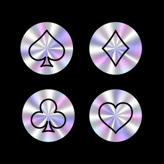 Vector hologram laser poker pakken van speelkaarten schoppen diamanten clubs harten geïsoleerd donkere achtergrond