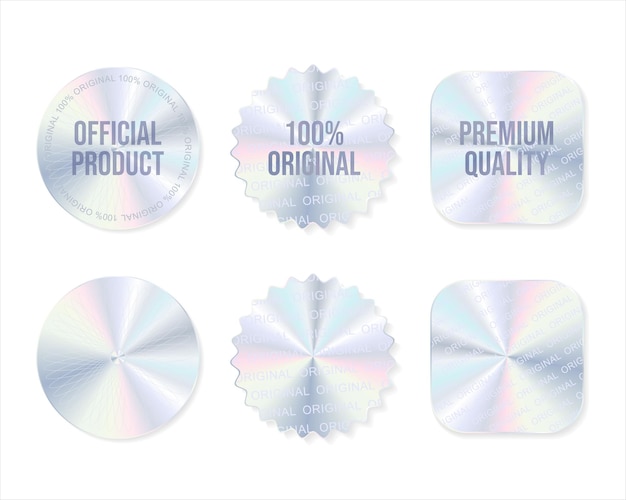 hologram stickers or labels with holographic texture original product isolated on white background