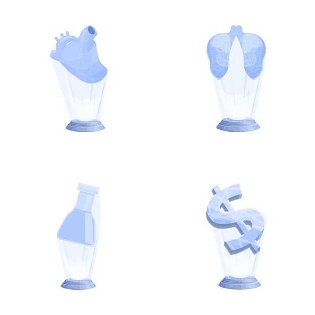Vettore hologramma set di icone stilizzate vettore cartone animato fiasco polmone cuore e hologramma dollaro