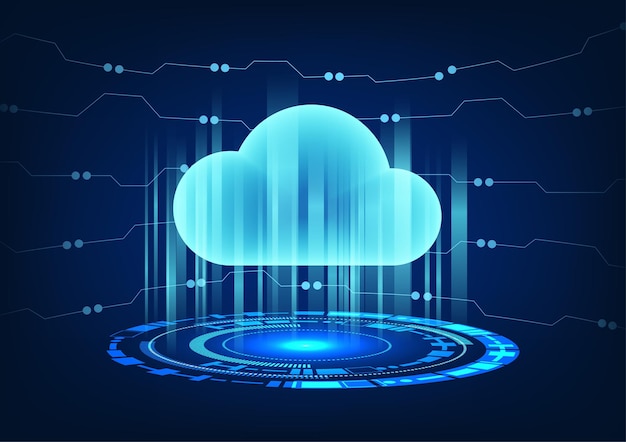 Hologram technology shows the cloud technology behind the circuit board along with