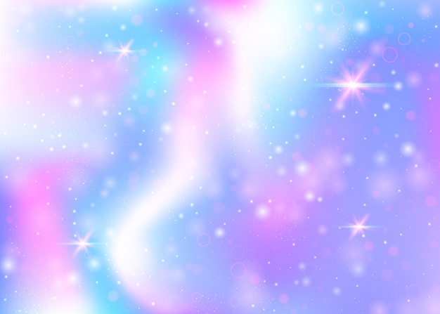 Hologramachtergrond met regenbooggaas Leuke universumbanner in prinseskleuren Fantasieverloopachtergrond Hologram eenhoornachtergrond met fee schittert sterren en vervaagt