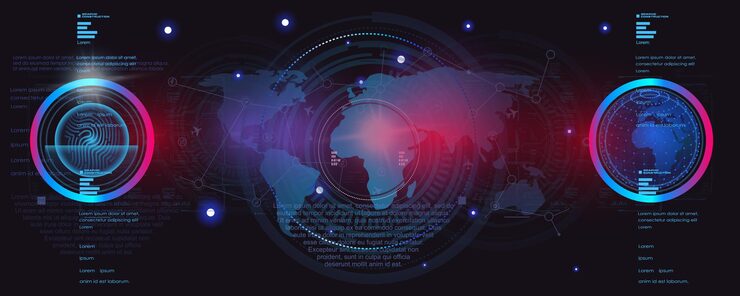 Vector holographic 3d space visualization of a holographic digital panel with hud gui ui elements high tech user interface for video games with touch function conceptual innovative interface vector