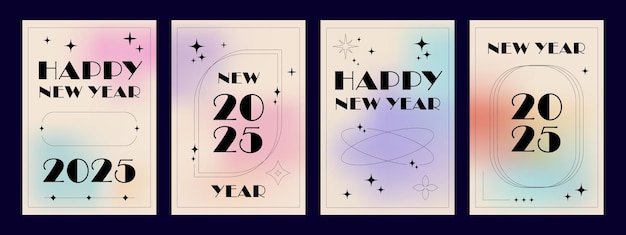 Holographic Aesthetic Design Y2K Gradient New Year 2025 posters