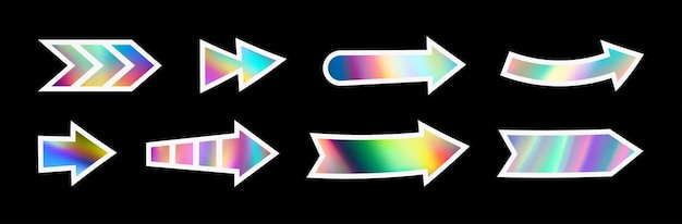 Vettore frecce olografiche etichette olografiche di forme di frecce forme adesive per modelli di progettazione