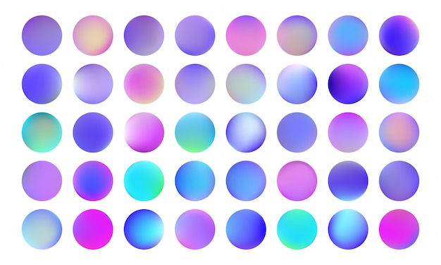 Holographic circle button set. Soft blurry neon gradient vivid color collection
