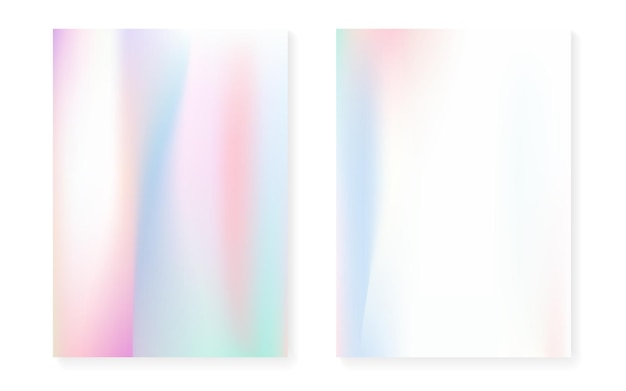 Holographic cover set with hologram gradient background. 90s, 80s retro style. Pearlescent graphic template for flyer, poster, banner, mobile app. Retro minimal holographic cover.