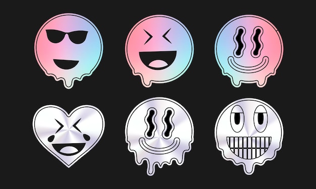 Holographic Emoji Vector Set with Various Expressions