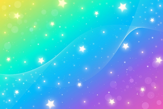 Holographic fantasy rainbow background Abstract unicorn sky with stars Magical abstract landscape