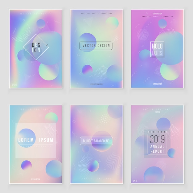 Holographic foil  gradient  iridescent  background set bright trendy hologram