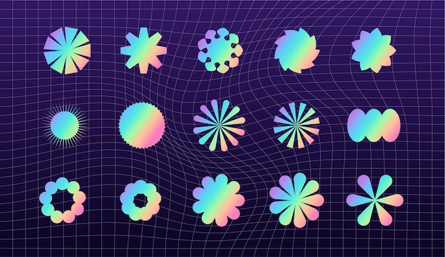 Голографическая наклейка из фольги голографическая эмблема метки шаблоны с переливающимися геометрическими символами градиента цвета и объектами в стиле 2k
