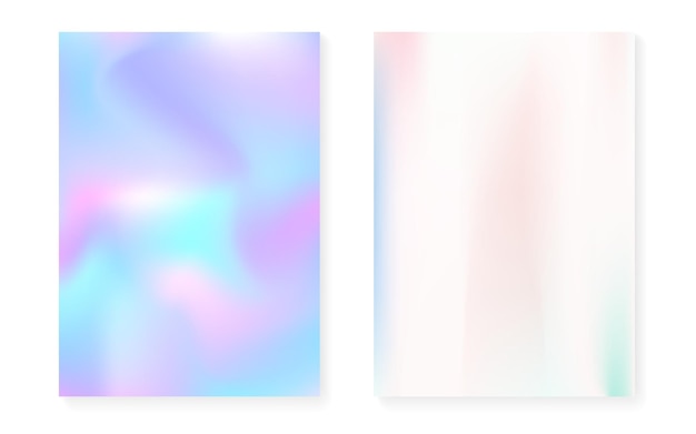 Holographic gradient background set with hologram cover. 90s, 80s retro style. Iridescent graphic template for brochure, banner, wallpaper, mobile screen. Plastic minimal holographic gradient.