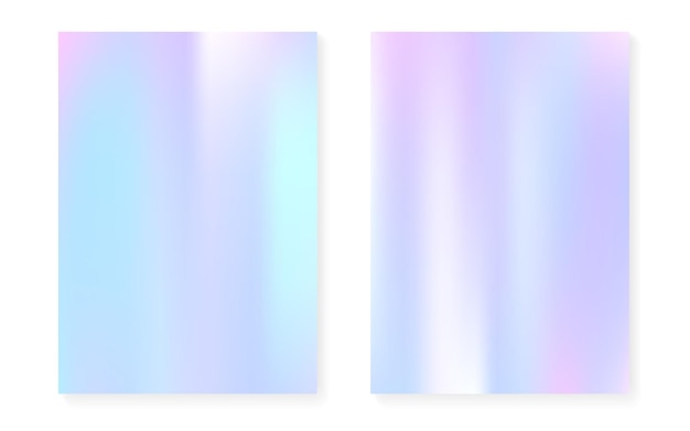 Holographic gradient background set with hologram cover. 90s, 80s retro style. iridescent graphic template for placard, presentation, banner, brochure. rainbow minimal holographic gradient.