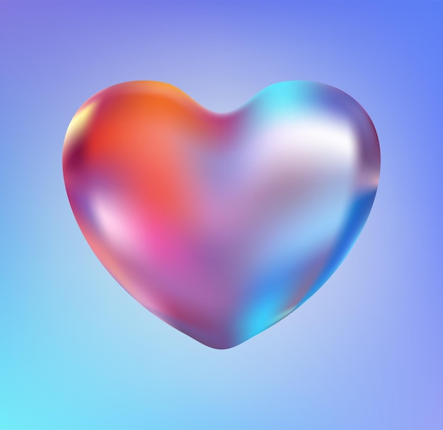 Holographic heart fluid liquid chrome heart shape d yk