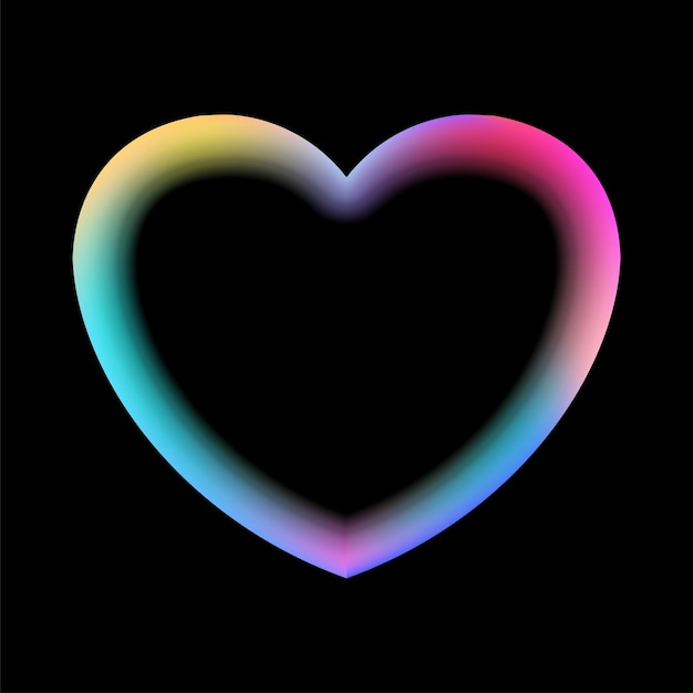 Holographic heart frame fluid liquid chrome heart shape