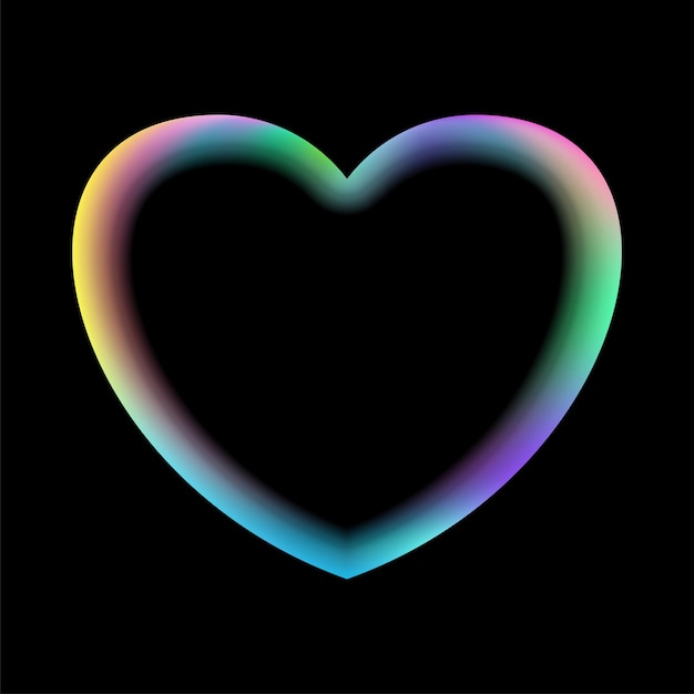 Holographic heart frame fluid liquid chrome heart shape