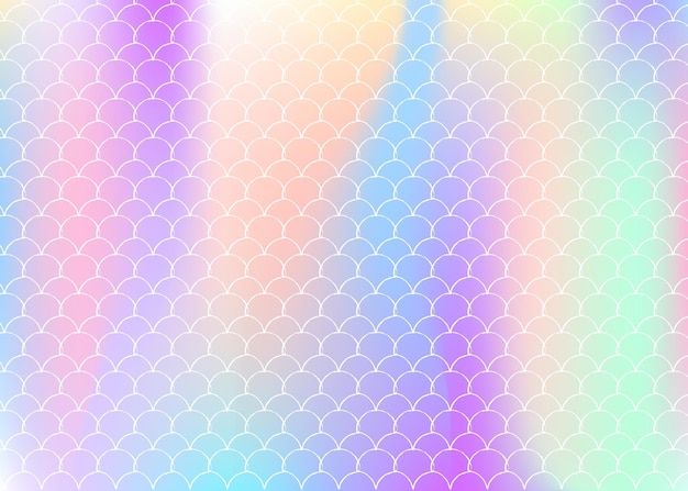 Vector holographic mermaid background with gradient scales